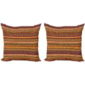 Abakuhaus Kussenhoes Set – 2x40x40 cm – Dubbelzijdig bedrukt – Veelkleurig (Mosterd Bruin)