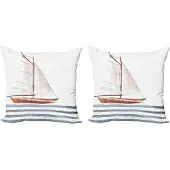 Abakuhaus Nautische kussenhoesenset – Zeilen/Golven – 2x45x45 cm – Rits – Kaneelblauw