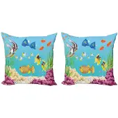 Abakuhaus Onderwater Kussenhoes Set – Cartoon Thema – Dubbelzijdig bedrukt – 60x60 cm