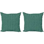 Abakuhaus Damast Kussenhoes Set (2x40x40) – Barok Loof – Dubbelzijdig bedrukt – Rits – Zeegroen/Zwart