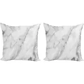 Abakuhaus Marmeren Kussenhoezenset (2 stuks), Granietmotief, 45 cm, Grijs/Stofwit