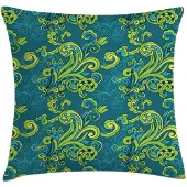 Abakuhaus – Bloemen-kussenhoes 40x40 cm – Teal groen – dubbelzijdig