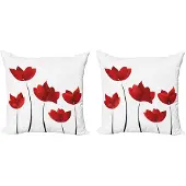 Abakuhaus Bloemen Kussenhoes Set – 2x50x50 cm – vermiljoen en wit – dubbelzijdig digitaal