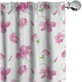 Abakuhaus Bloemen gordijnen – 2x75x225 cm – Microfaser – Roze/Wit