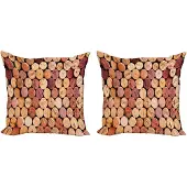 Abakuhaus Wijn Kussenhoes Set – 2x40x40 cm – Dubbelzijdig Print – Mosterd/Mauve