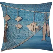 Abakuhaus Kussenhoes – Zeeontwerp – 45x45 cm – Beige/hemelsblauw