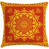 Abakuhaus Mandala-kussenhoes – 40x40 cm – Dubbelzijdig bedrukt, rits, kleurvast – aardegeel & vermiljoen