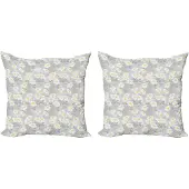 Abakuhaus Madeliefjes Kussensloopset (2 stuks), bosje kamillebloesems, 60 cm, Lichtgrijsgeel