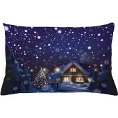 Abakuhaus Kussenhoes Winternachthuis – 65x40 cm – Marineblauw/Geel – Dubbelzijdig bedrukt