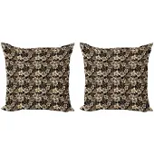 Abakuhaus Kussenhoes met bloemen – 2x60x60 cm – Dubbelzijdig – Microvezel Sepia
