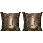 Abakuhaus Dierenwereld Kussenhoes 2-pack – Hert Mystieke Bos – 40x40 cm – Herfstbruin – Groen