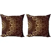 Abakuhaus Mandala – Dekokussenhoes 2x 40x40 cm – Burgundy Geel