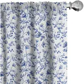 Abakuhaus Aquarell Gordijnen – 2x75x245 cm – blauw-witte bloemen – microvezel