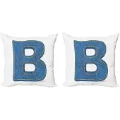 Abakuhaus Letter B Kussenhoes – 2x45 cm – Jeans Retro blauw/geel