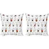 Abakuhaus Grappige kussenhoes-set – 2x50x50 cm – dubbelzijdig bedrukt – Oranje/Wit