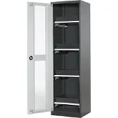 ASECOS Chemicaliënkast, vleugeldeur en glasplaat, 4 uittrekbakken, H 1950 mm, lichtgrijs