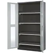 ASECOS Chemicaliënkast, Vleugeldeur met glasplaat, 4 uittrekbare bakken, 1055x520x1950 mm, lichtgrijs
