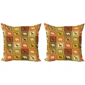 Abakuhaus Safari Kussenhoes – 2x45x45 cm – Dubbeldruk Mikrofaser – Bruin/Zwart