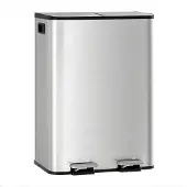 Happiq Dubbele Prullenbak 2x40L - RVS Pedaalemmer - Zilver