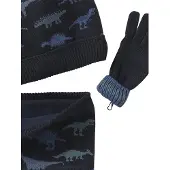 Vertbaudet Babyset voor jongens muts + snood + wanten/handschoenen « Dinos »