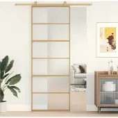 vidaXL Schuifdeur 76x205 cm mat ESG-glas en aluminium goudkleurig