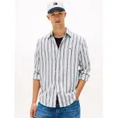 Tommy Hilfiger Tjm Regular Linen Shirt Sweet Blue Stripes Maat: M | Casual Overhemden Outlet | Heren | Blauw