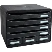 Exacompta STOREBOX zwart glanzend, 7 open laden A4+ in liggend formaat, 27 cm diep, stil, veiligheidsstop, 25 jaar