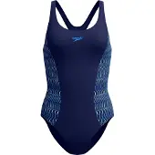 Speedo Placement Medalist 1 Piece Dames Sportbadpak - Badpak Dames met Stretch - Vormvast Zwempak Dames - Sportbadpak Dames met Medalist-rug - Marine/Blauw - 42