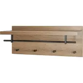 Haku wandkapstok, 4 haken, elk met 3 kg draagvermogen, kledingstang, hoedenplank, B 750 x D 260 x H 300 mm, hout/metaal, donker eiken decor/zwart