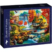 Blue Bird Country House by the Water Fall Puzzel 1000 Stukjes