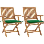 vidaXL Tuinstoelen 2 st met groene kussens massief teakhout