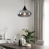 LumenXL Zwarte hanglamp Ori zwart met gestreept rookglas