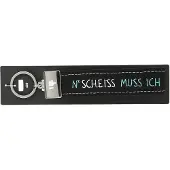 Depesche sleutelhanger vilt zwart met grappige tekst en metalen uiteinde.