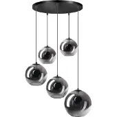 Expo ETH Orb hanglamp 5x E27 smoke/mirror glas 2x20-2x25-30cm / zwart 50cm ronde plaat / kabel 3.5 meter