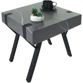 Mendler Bijzettafel -L54, salontafel nachtkastje salontafel, ijzer MDF 50x55x50cm ~ marmer look grijs
