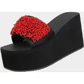 Uzurii Rode koraalkleurige teenslipper zwart
