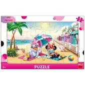 Dino Toys puzzel Minnie Mouse strand 15 stukjes houten frame kinderpuzzel.