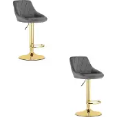 Leobert Set van 2 Barkrukken AREX - grijs fluweel / gouden voet