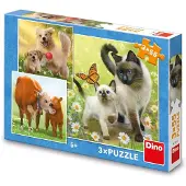 Dino Bikes Dino kinderpuzzel met hond poes en koeien - 3 x 55 stukjes