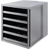 HAN Ladebakje SCHRANK-SET KARMA, 5 open lades, DIN A4, lichtlopend, B 275 x D 330 x H 320 mm, grijs