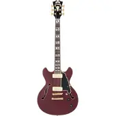 D'angelico Deluxe Mini DC Stopbar Trans Wine semi-akoestische gitaar met koffer