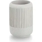 Zeller Tandenborstel beker/houder - keramiek - lichtgrijs - cement look - rond - 7 x 10 cm