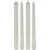 LIGHTS - 4 witte gedraaide kaarsen met glitters, 25 cm