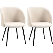 HOMCOM Set van 2 eetkamerstoelen, keukenstoelen met wollen look, boucle-stof, woonkamerstoelen met stalen poten - 55 x 62 x 80 cm, beige/zwart