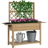 Outsunny -Verhoogde plantenbak-Drankje-140x45x151cm-Natuurlijk hout