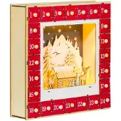 HOMCOM -Kerst Adventskalender-34x7x34cm-Multilayer Paneel-Rood