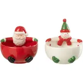 J-Line schaal Kerstman + Sneeuwpop Dolomiet - keramiek - mix - 2 stuks