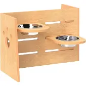 PawHut Voederbak voor Huisdieren, Roestvrij Staal, 63x58,5x40cm Eikenhout