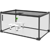 PawHut Schildpaddentank - Glas - 50x30x25cm - Zwart