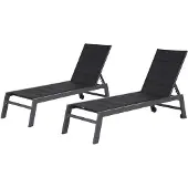 Happy Garden Set van 2 BARBADOS ligbedden in zwart textilene - antracietgrijs aluminium
